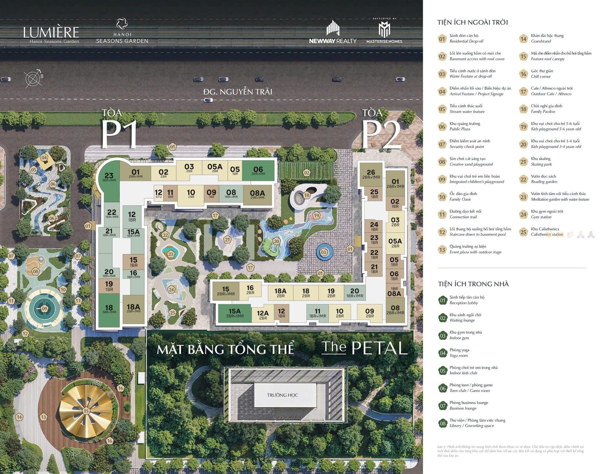 Mặt bằng P1, P2 Lumiere Hà Nội Seasons Garden Nguyễn Trãi - Masterise Homes Cao Xà Lá