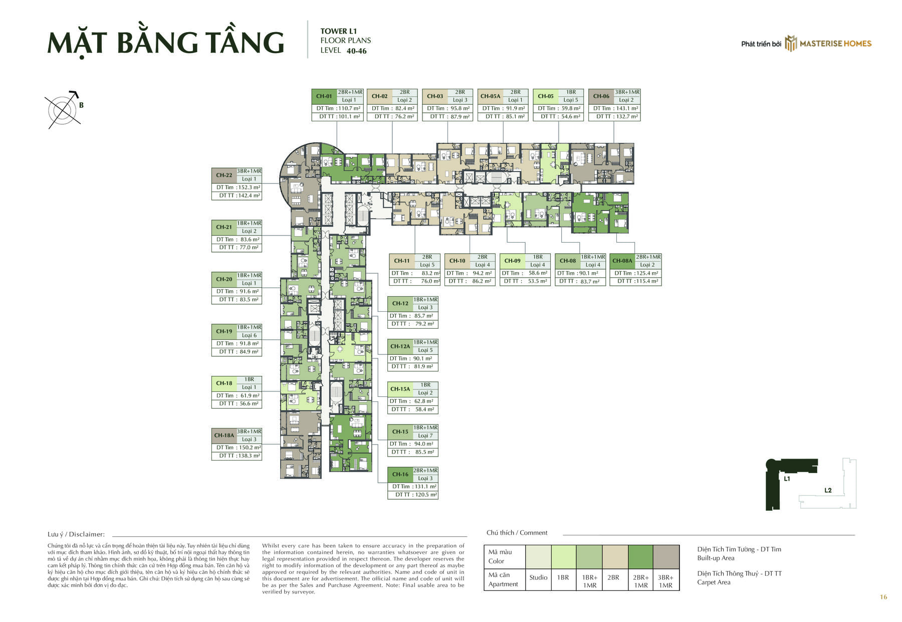 Mặt bằng tầng điển hình tầng 40-46 toà L1 Lumière Hà Nội Seasons Garden - Masterise Cao Xà Lá Nguyễn Trãi